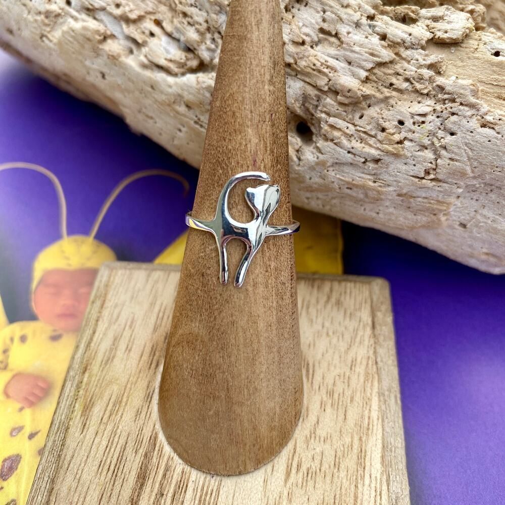 Cat Sterling Silver Ring Size 7